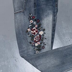 Knox Rose Blue Skinny Jeans with Floral Embroidery